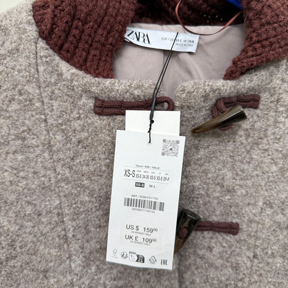 Zara Women's Two-Tone Wool Blend Jacket size XS-S new with tags - Picture 3 of 5